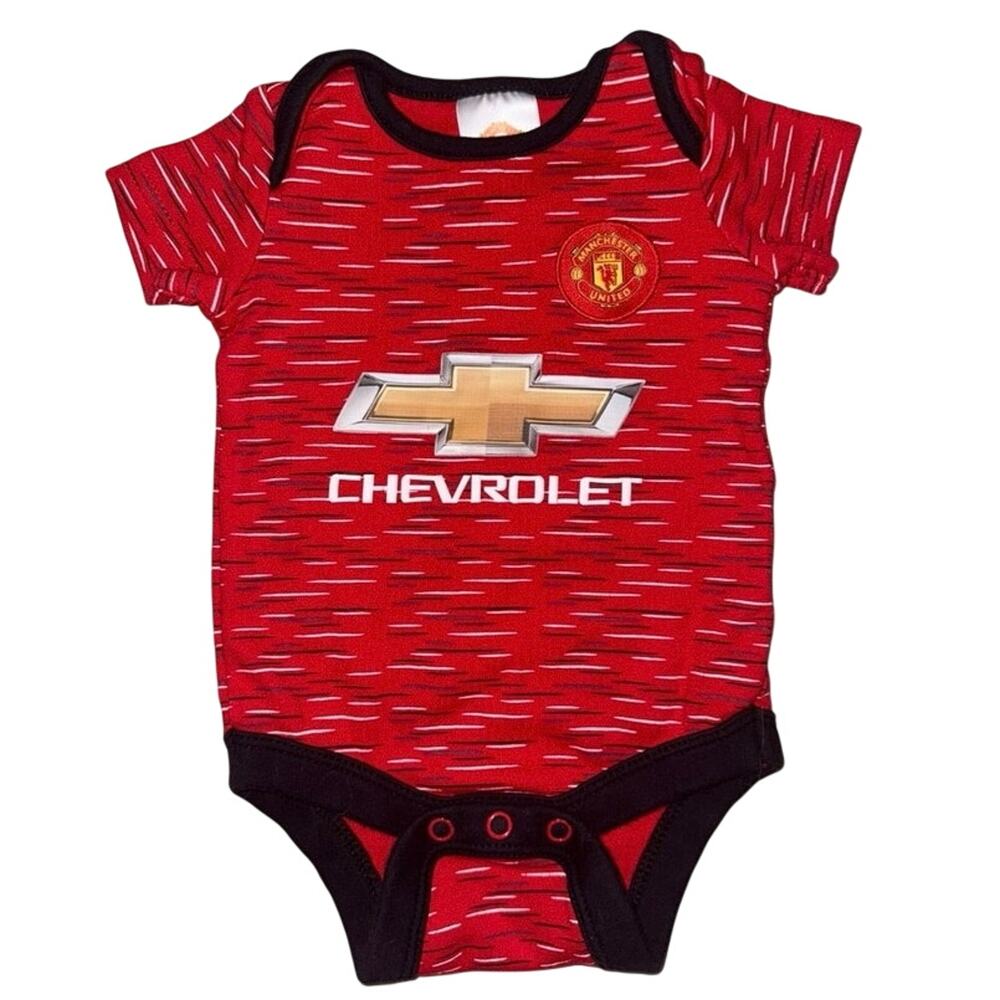 Manchester United baby bodysuit club crest Chevrolet sponsor logo onesie 3-6 mon
